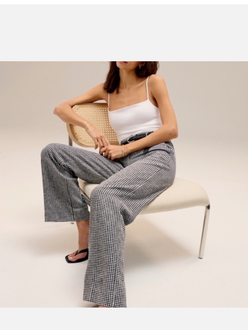 Abercrombie & Fitch Black and White Gingham Wide-Leg Pants